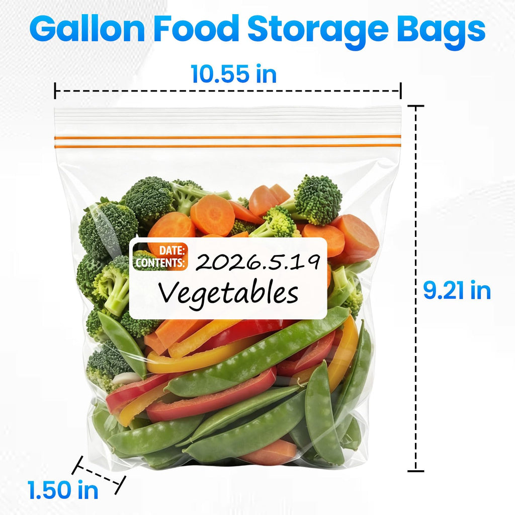 300 Count Gallon Food Storage Bags, Reclosable Gallon Bags with Double Zipper Seal, Plastic Food Storage Bags for Meat, Vegetables, Fruits, Sandwich，Snack，Stand-Up Bottom