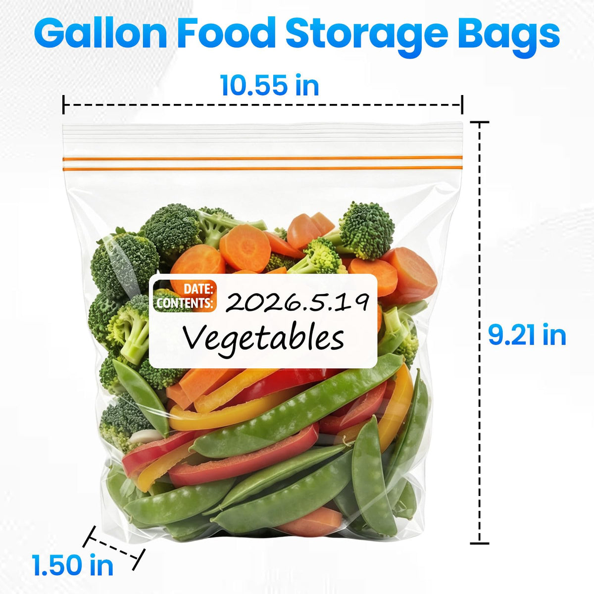 300 Count Gallon Food Storage Bags, Reclosable Gallon Bags with Double Zipper Seal, Plastic Food Storage Bags for Meat, Vegetables, Fruits, Sandwich，Snack，Stand-Up Bottom
