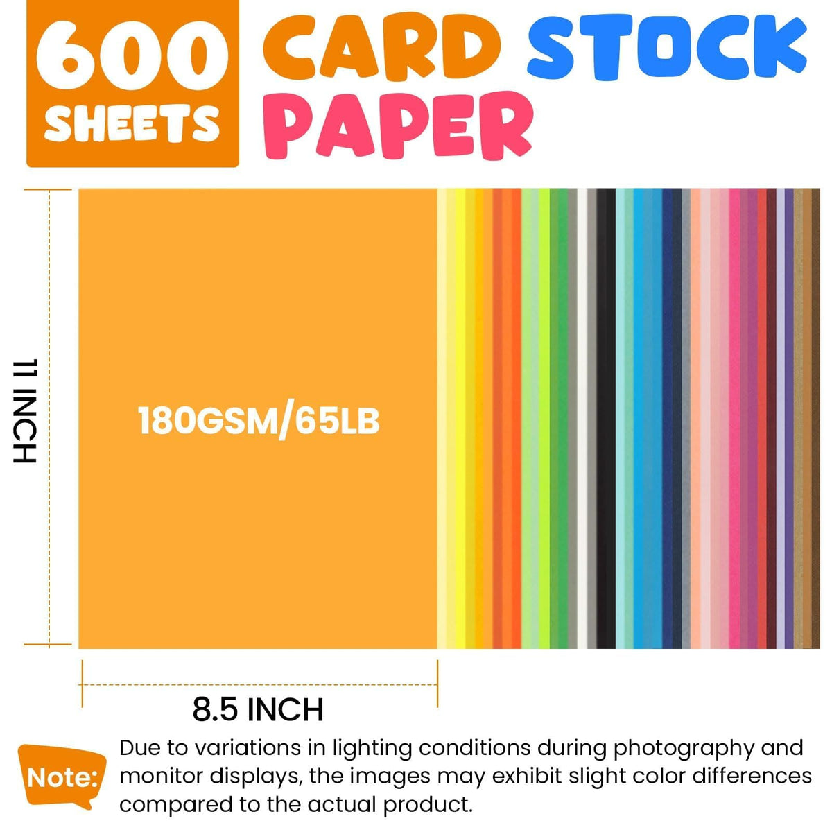 600 Sheets Heavy Colored Cardstock 8.5" X 11"，60 Assorted Colors Construction Paper，180GSM/65LB Card Stock Bulk，Cardstock Printer Paper for Printing, DIY Craft, Card Making, Party Dec