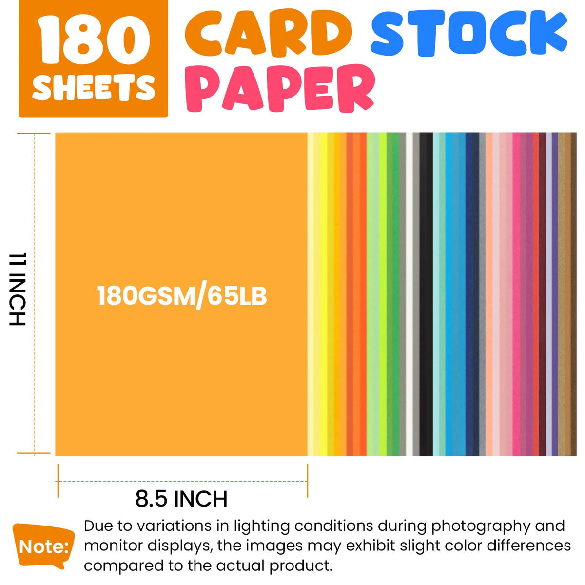 180 Sheets Heavy Colored Cardstock 8.5" X 11"，60 Assorted Colors Construction Paper，180GSM/65LB Card Stock Bulk，Cardstock Printer Paper for Printing, DIY Craft, Card Making, Party Dec