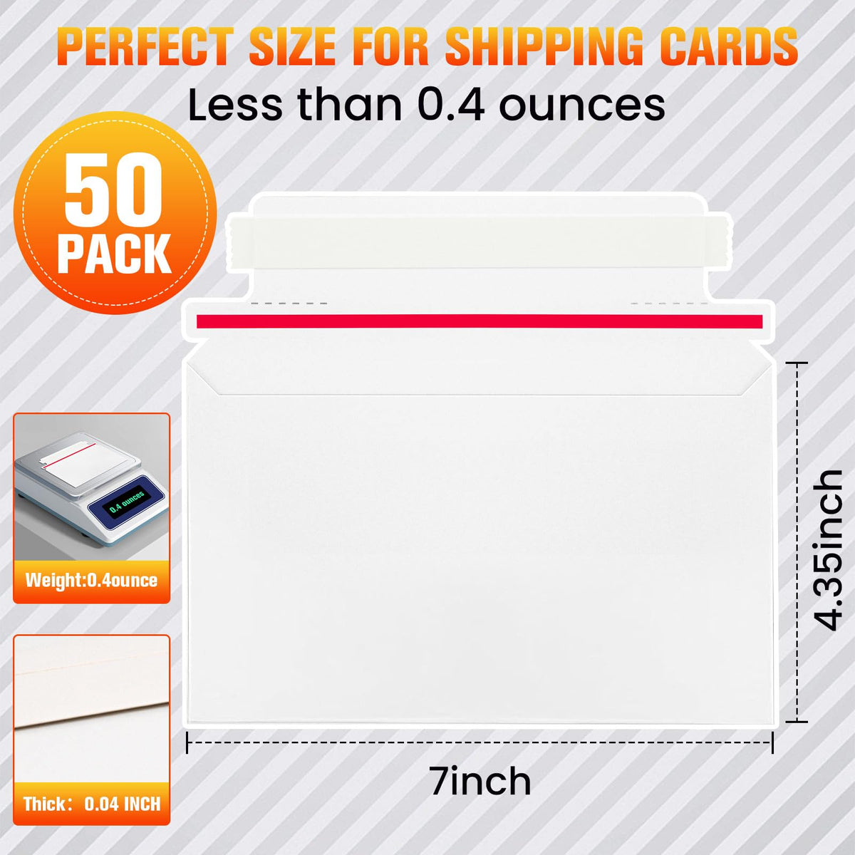 50 Pack Rigid Mailers, 7"x4.35" Premium Trading Card Shipping Envelopes | Heavy-Duty Perfect Size Shipping Envelopes for Collectors,Sellers,Toploaders，Semi-Rigid Holders, and Protector Supplies