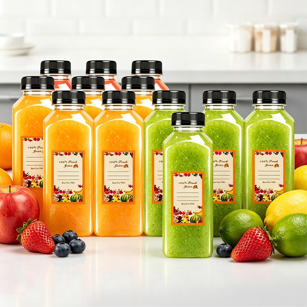 128 Pack 16 oz Reusable Plastic Juice Bottles,Clear Juice Bottles with Caps | Leak Proof Portable Juice Bottles with Caps for Homemade Juice, Tea, Coffee and Daily Travel Storage