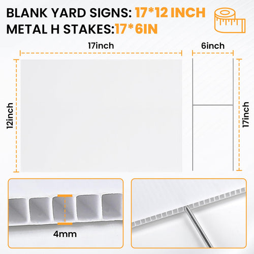 10 Pack Yard Signs,Metal Stakes, 17 x 12 Inches, Corrugated Plastic Board | Custom Yard Signs for Sale, Outdoor, Rent, Guidepost, Garage Sale Signs, Birthday Party
