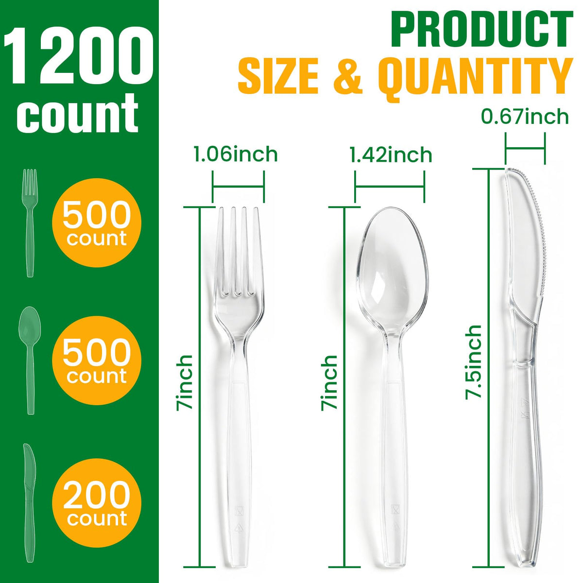 1200 Count Plastic Silverware Heavy Duty,Clear Disposable Plastic Utensils Set,500 Forks, 500 Spoons,200 Knives,BPA-Free, Heat Resistant PlasticCutlery, Plasticware Bulk for Catering & Events, Daily