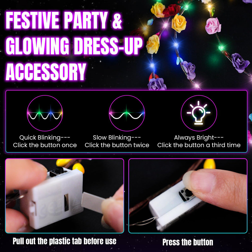 100 PCS LED Flower Crown Headbands,Glow in the Dark Party Supplies | Light Up Headband Bulk for Women for Wedding, Party, Birthday, Christmas, Cosplay and Halloween