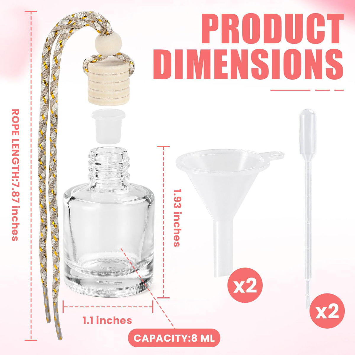 120 Pcs Car Diffuser Bottle Set,Empty Glass Car Air Freshener Bottle Bulk | Hanging Essential Oil Fragrance Pendants with Wooden Caps for Car Decor,Dropper and Funnel, Can DIY Air Freshners Diffuser
