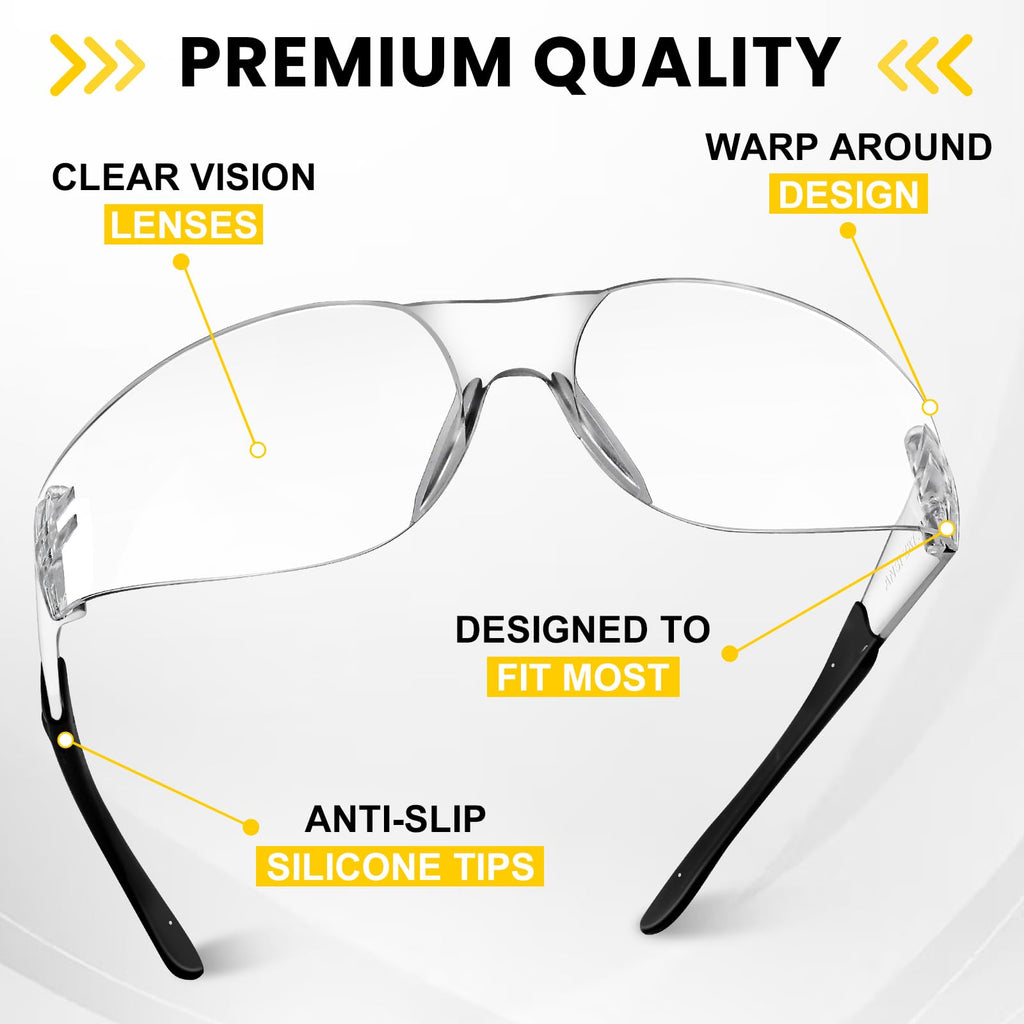 100 Pack Clear Safety Glasses for Men Women,Scratch & Impact Resistant | Safety Glasses Bulk,Clear Eye Protection Glasses with Wrap-Around Lenses for Work, Lab, Construction, Lightweight