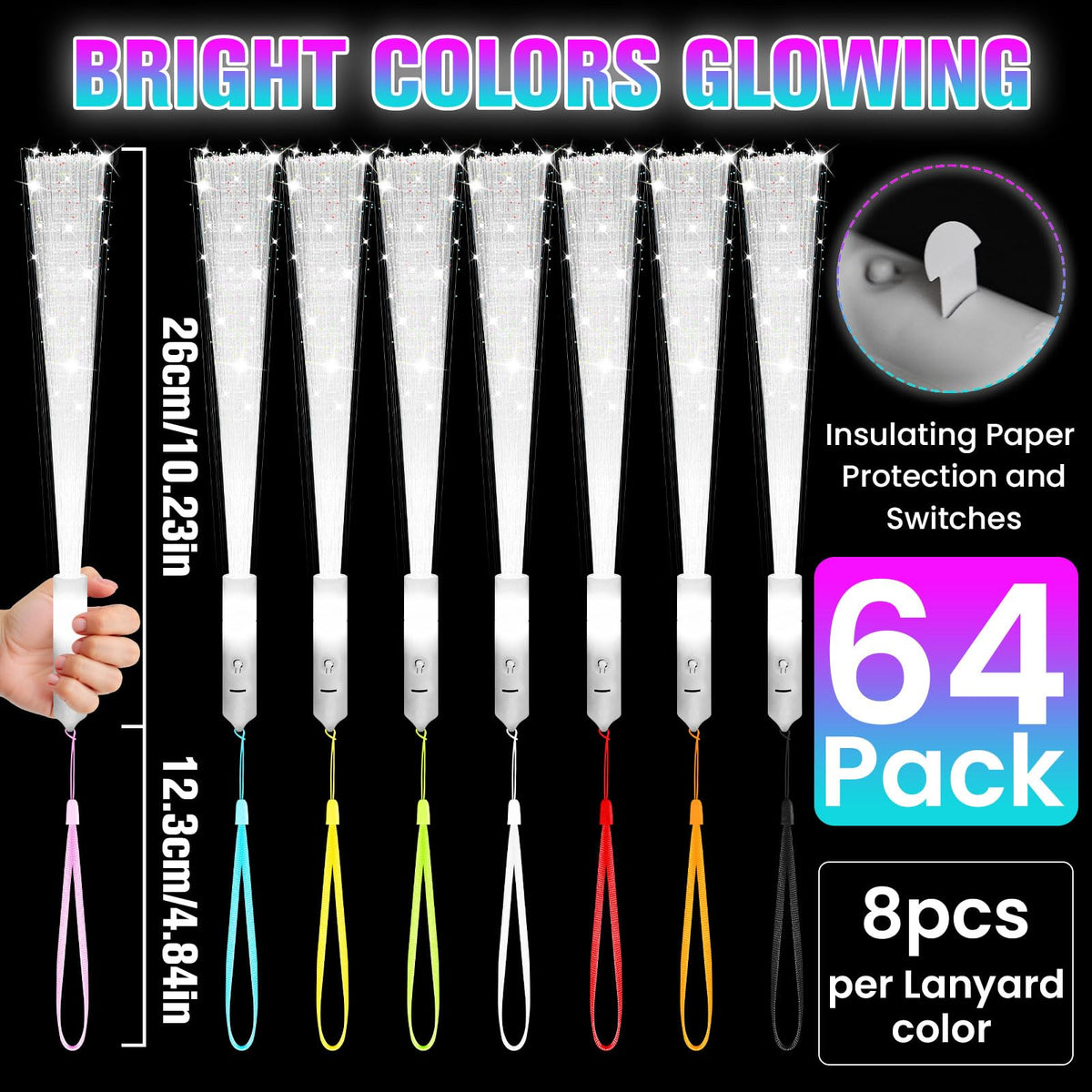 64 Pack White Fiber Optic Wand, Glow in The Dark Party Supplies for Kids Glow Sticks Bulk Party Pack, Light Up Wand for July 4th, Wedding, Halloween, Birthday, New Year, Boys and Girls