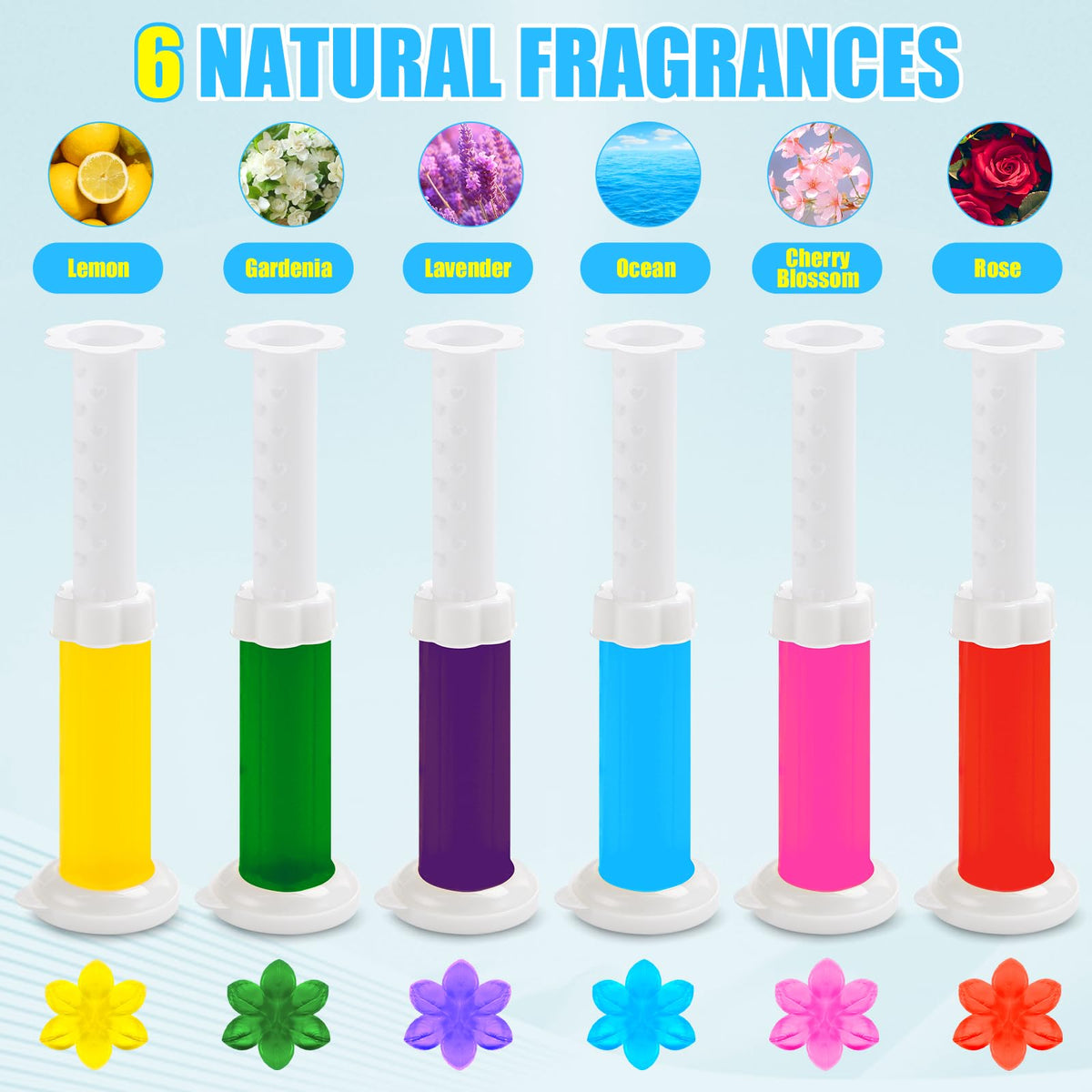 6 Pack Toilet Gel Stamp, 72 Stamps, Flowers Shaped,Toilet Bowl Cleaners | 6 Kinds Of Scent Toilet Bowl Cleaner Gel,Long-Lasting,Bathroom Freshener,Keeps Toilet Fresh Fragrant and Clean