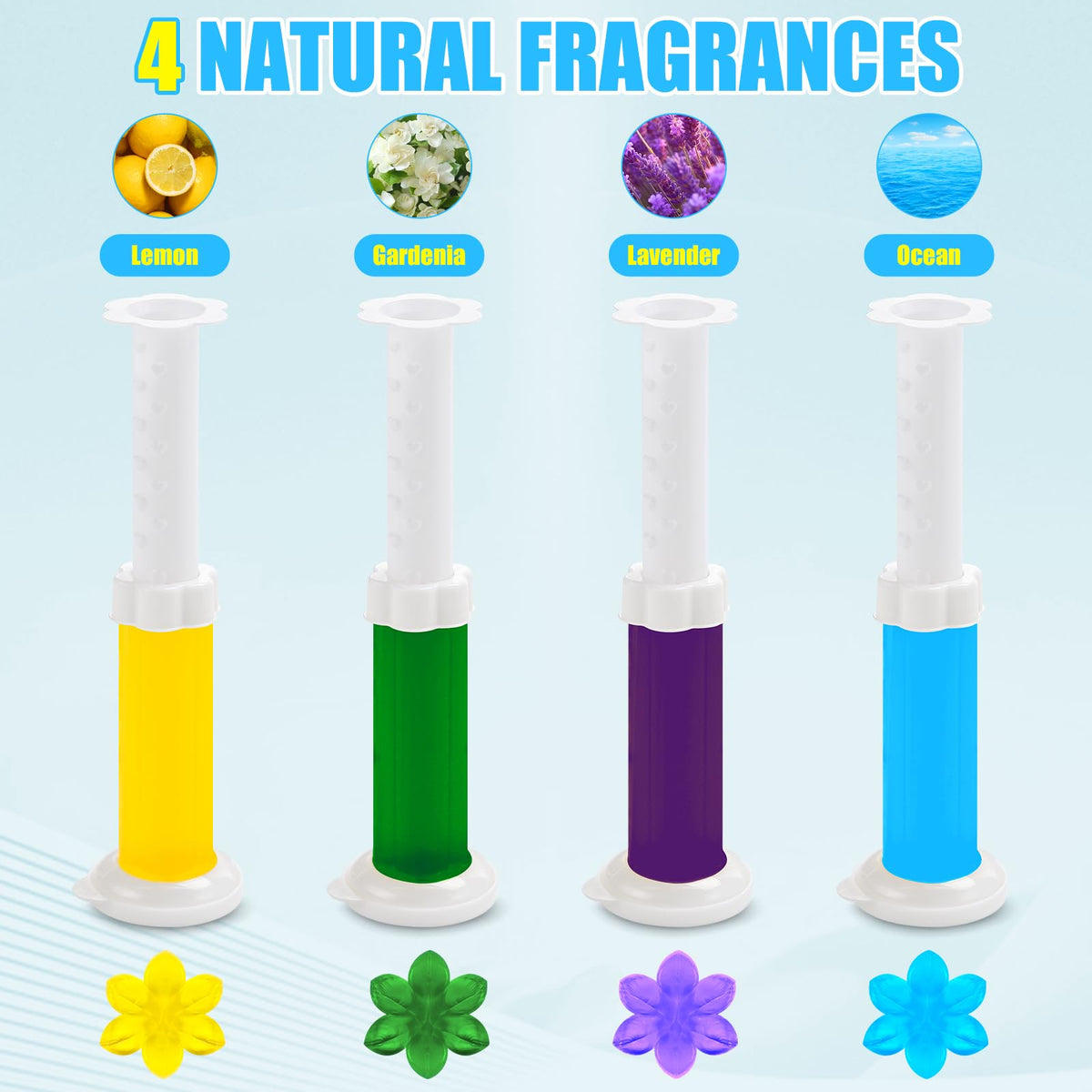 4 Pack Toilet Gel Stamp, 48 Stamps, Flowers Shaped,Toilet Bowl Cleaners | 4 Kinds Of Scent Toilet Bowl Cleaner Gel,Long-Lasting,Bathroom Freshener,Keeps Toilet Fresh Fragrant and Clean
