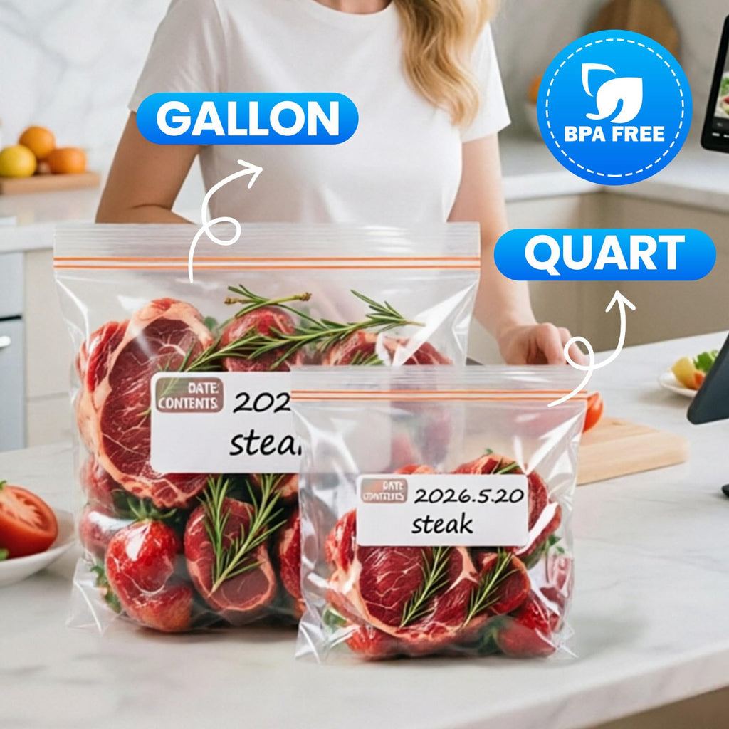 300 Count Gallon Food Storage Bags, Reclosable Gallon Bags with Double Zipper Seal, Plastic Food Storage Bags for Meat, Vegetables, Fruits, Sandwich，Snack，Stand-Up Bottom