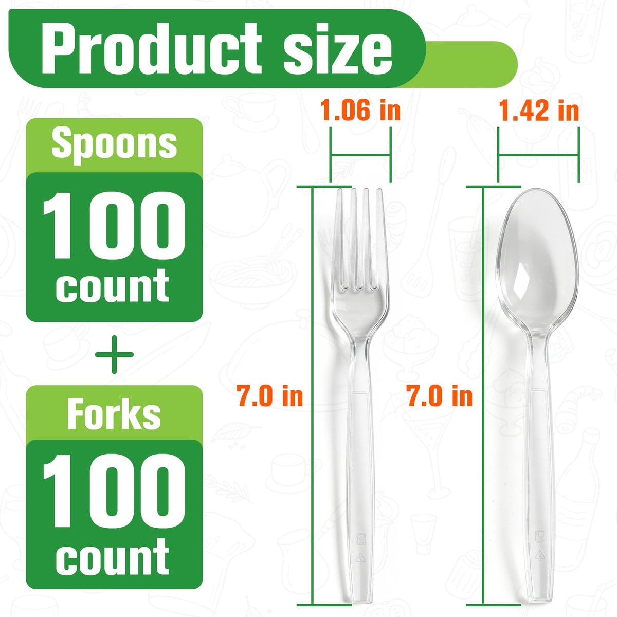 200 Count Plastic Silverware Heavy Duty,Clear Plastic Forks and Spoons , 100 Spoons & 100 Forks,BPA-Free,Heat Resistant Disposable Cutlery Utensil Set for Catering & Events, Daily Use