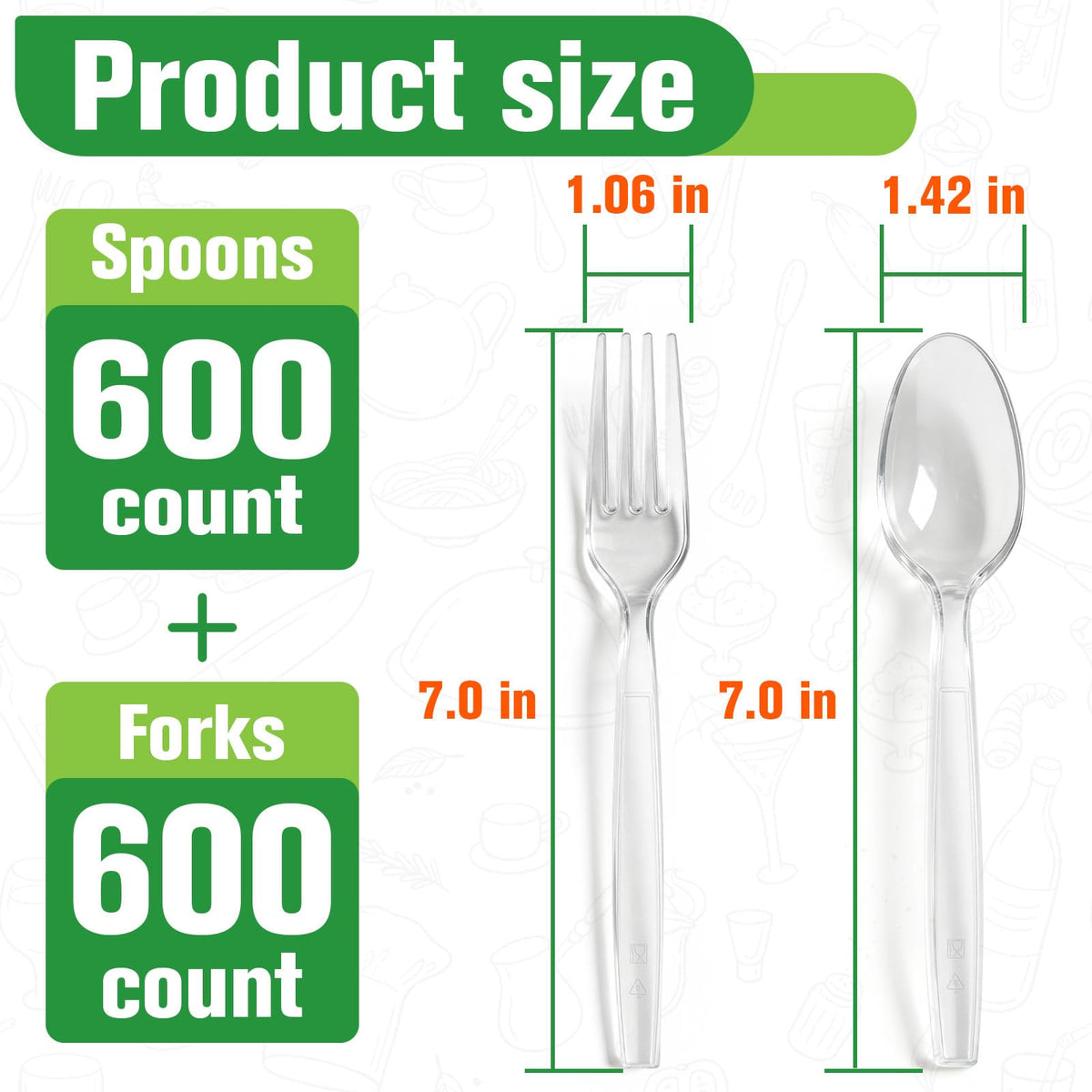 1200 Count Plastic Silverware Heavy Duty, 600 Spoons & 600 Forks, BPA-Free | Heat Resistant Clear Plastic Forks & Spoons, Disposable Cutlery Set for Catering, Events, Daily Use
