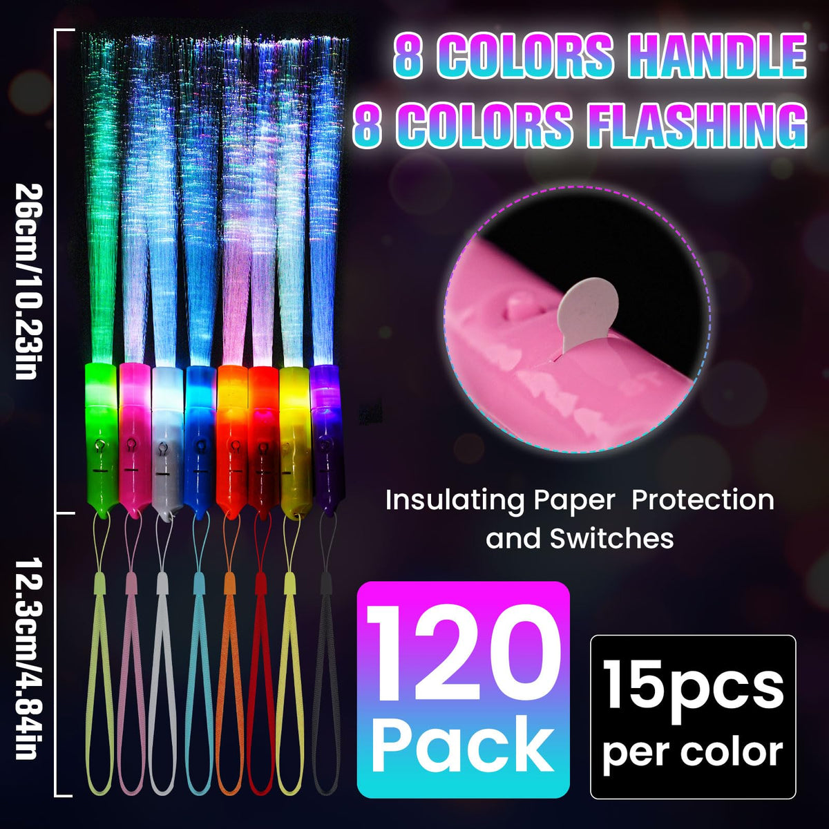 120 Pack Fiber Optic Wand, Glow in The Dark Party Supplies for Kids