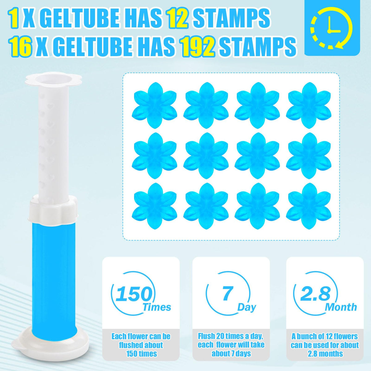16 Pack Toilet Gel Stamp, 192 Stamps, Flowers Shaped,Toilet Bowl Cleaners | 8 Kinds Of Scent Toilet Bowl Cleaner Gel,Long-Lasting,Bathroom Freshener,Keeps Toilet Fresh Fragrant and Clean