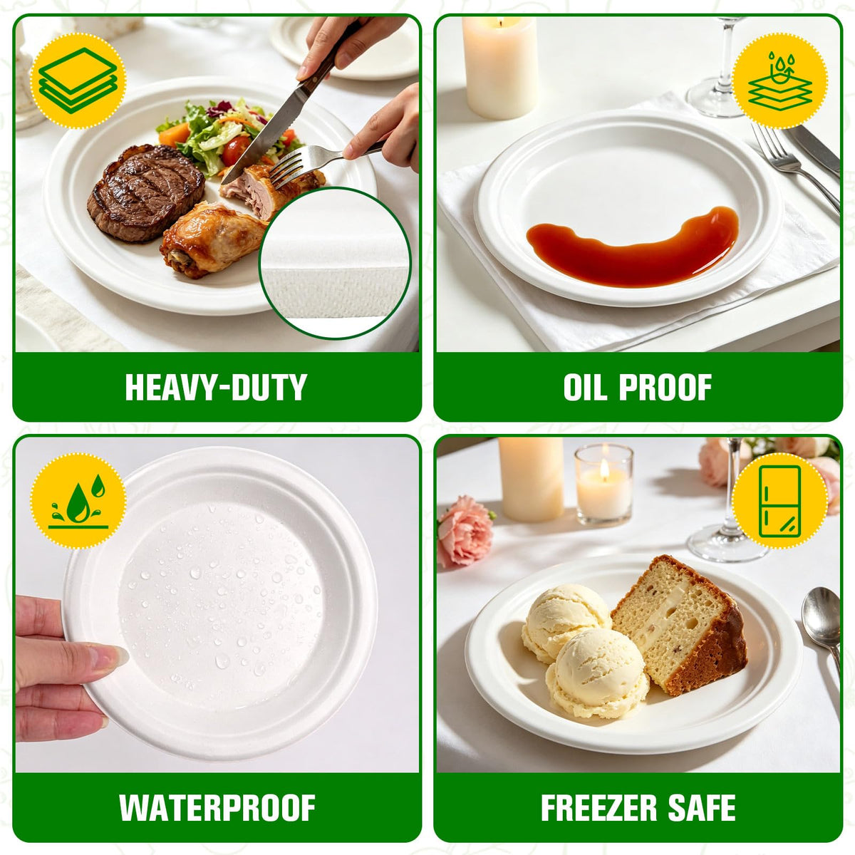 300 Pack Small Paper Plates 6 Inch, 100% Compostable Heavy Duty Dessert Plates, Unbleached Biodegradable Disposable Plate Made from Bagasse and Bamboo Fiber, for Party, Picnic & Daily Use-White