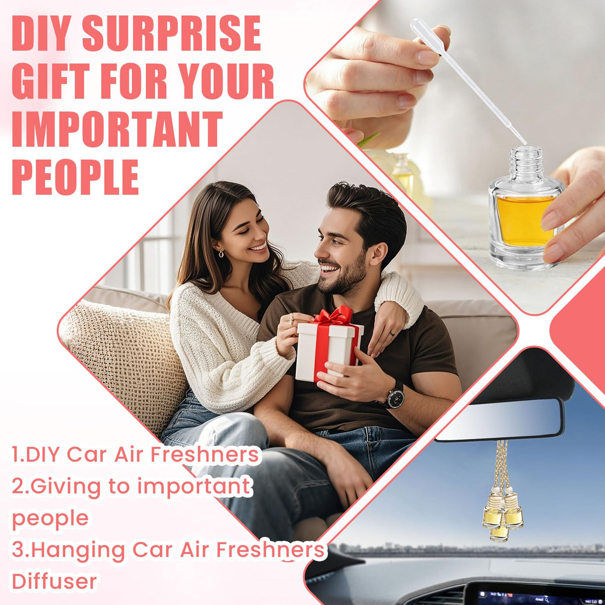 240 Pcs Car Diffuser Bottle Set,Empty Glass Car Air Freshener Bottle Bulk | Hanging Essential Oil Fragrance Pendants with Wooden Caps for Car Decor,Dropper and Funnel, Can DIY Air Freshners Diffuser
