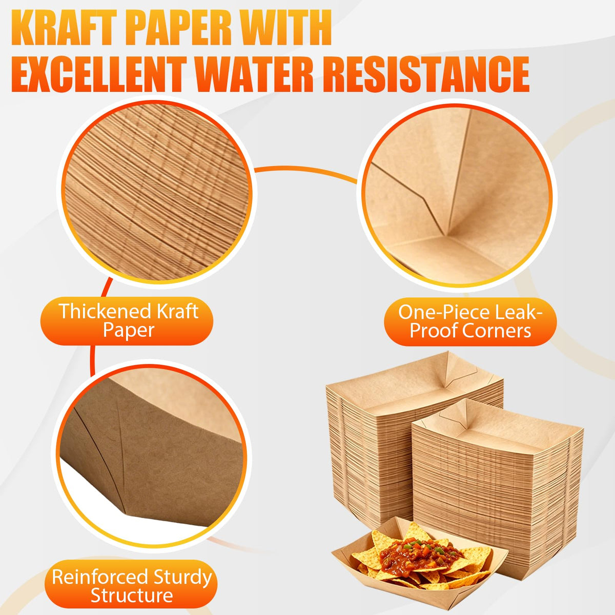 300 Pack 2LB Paper Food Trays, Heavy-Duty Disposable Kraft Paper Food Boats, Serving Basket Tray for Fries Nachos Snacks Hot Dog Taco Popcorn,Food Holder Trays for BBQ Party Picnic Wedding