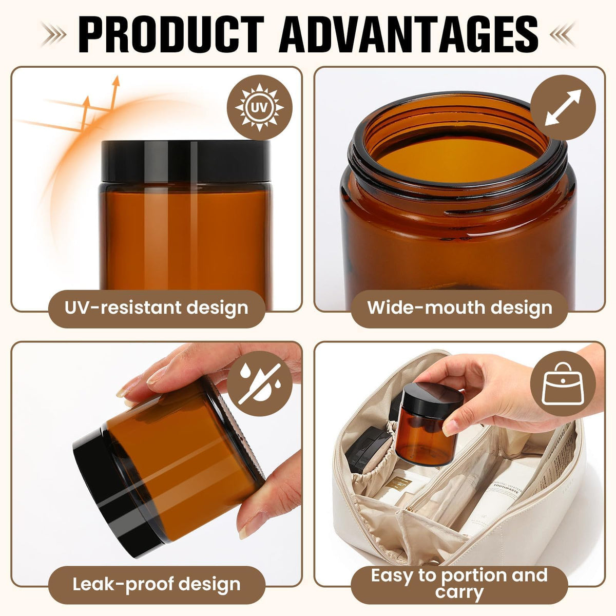 50 Pcs 2 oz Glass Jars with Lids,Amber,with 40 Labels & 10 Spatulas | Glass Jars,Inner Liners, LeakProof, UV-Protective,Round Glass Containers for Essential Oils, Spices, Candle Making,DIY