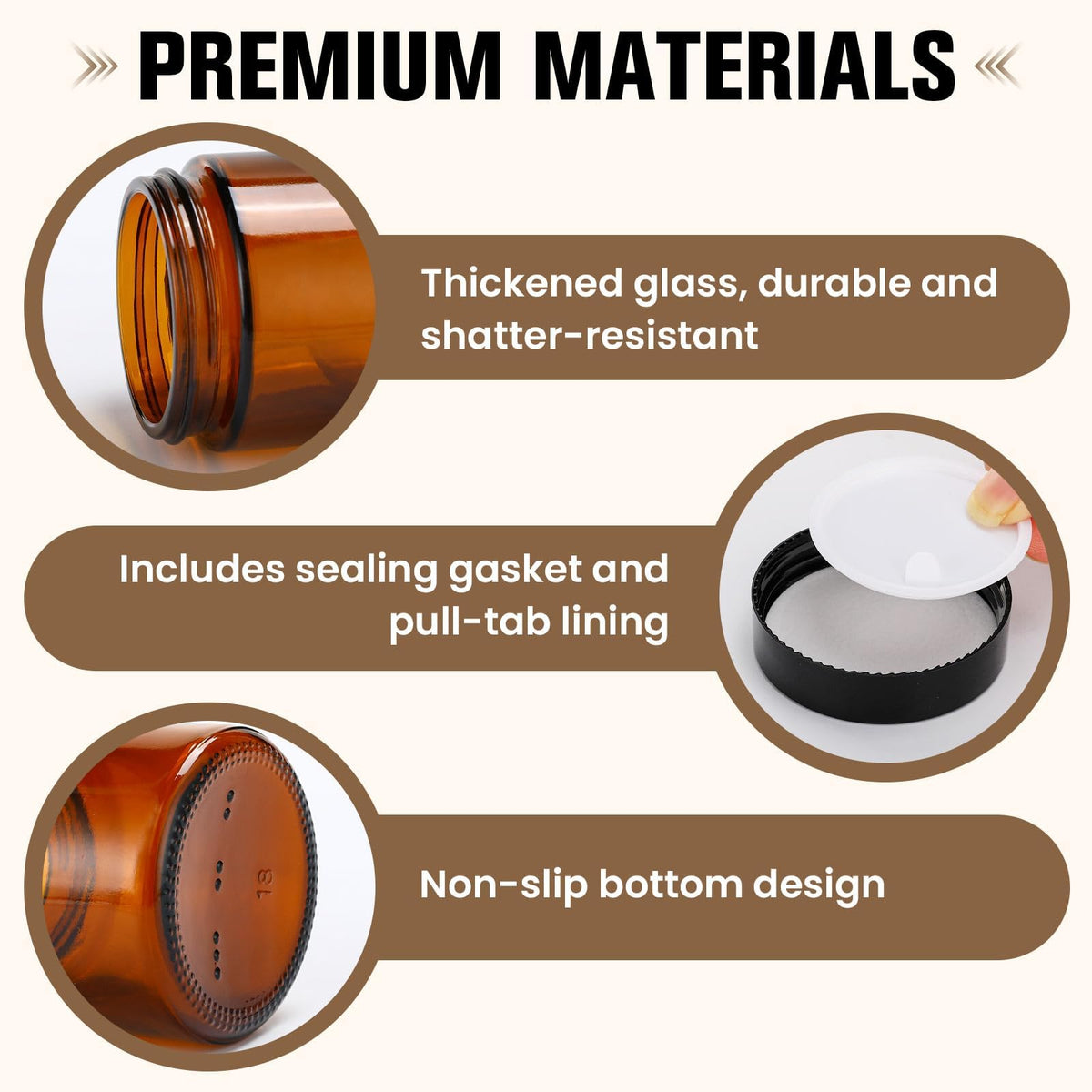 40 Pcs 4 oz Glass Jars with Lids, Amber,with 60 Labels & 10 Spatulas | Glass Jars,Inner Liners,LeakProof, UV-Protective, Round Glass Containers for Essential Oils, Spices, Candle Making, DIY
