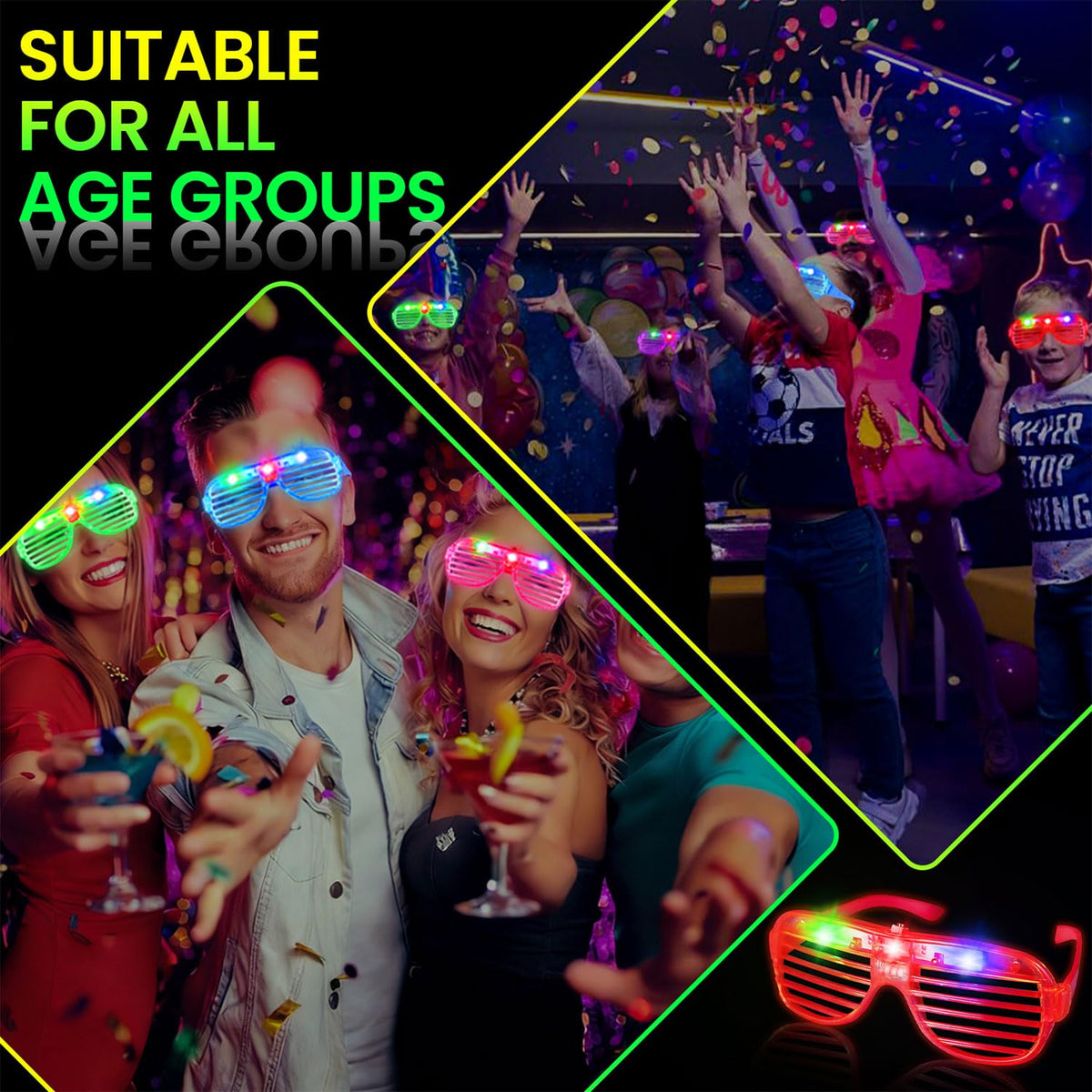 120 Pack LED Glasses, 6 Colors, Glow in The Dark Party Supplies | Party Glasses for Adults, Light Up Glasses, Glow Shutter Glasses, for Valentines Day, New Year's Eve, Birthday