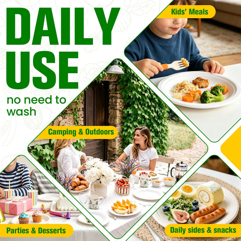 300 Pack Small Paper Plates 6 Inch, 100% Compostable Heavy Duty Dessert Plates, Unbleached Biodegradable Disposable Plate Made from Bagasse and Bamboo Fiber, for Party, Picnic & Daily Use-White