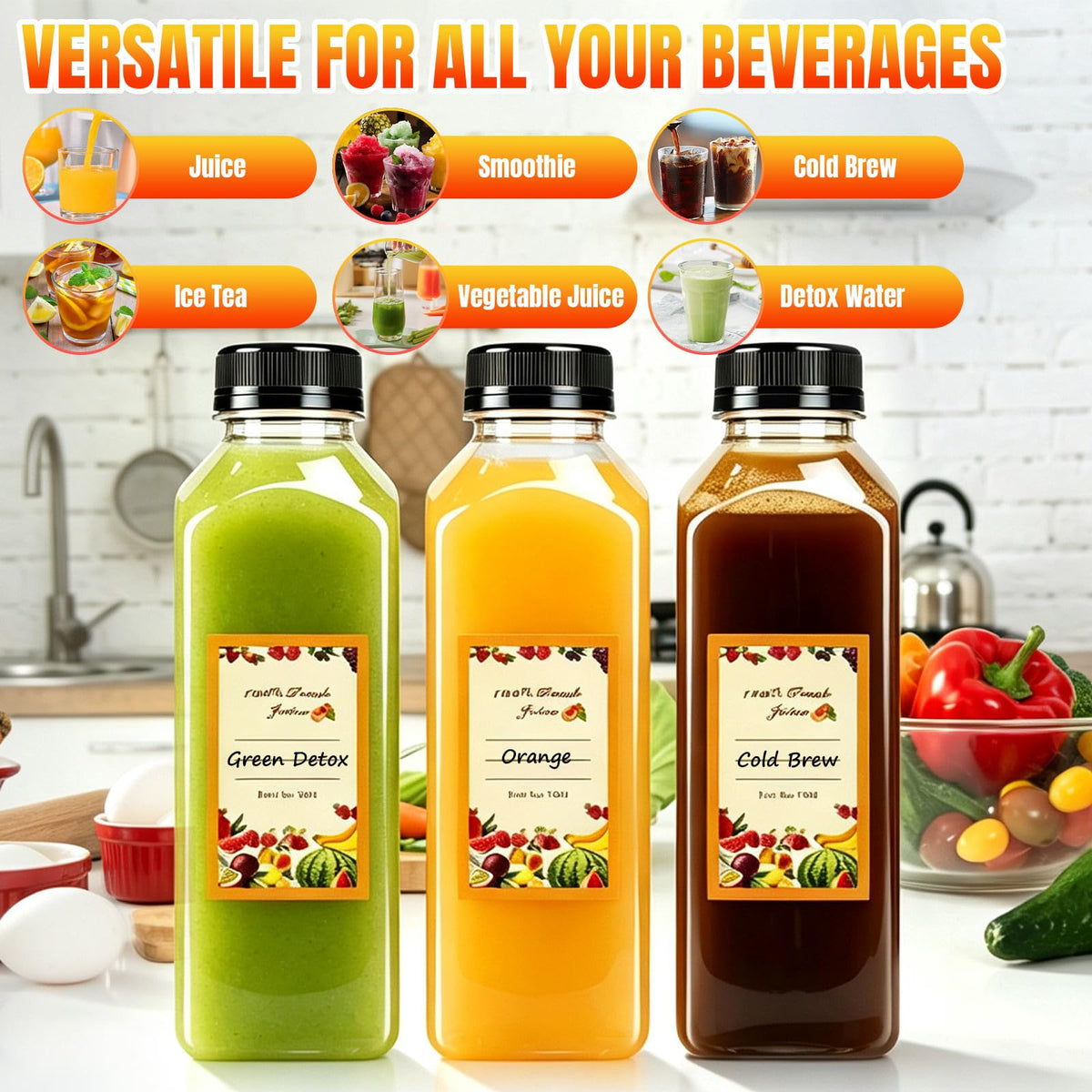 128 Pack 16 oz Reusable Plastic Juice Bottles,Clear Juice Bottles with Caps | Leak Proof Portable Juice Bottles with Caps for Homemade Juice, Tea, Coffee and Daily Travel Storage