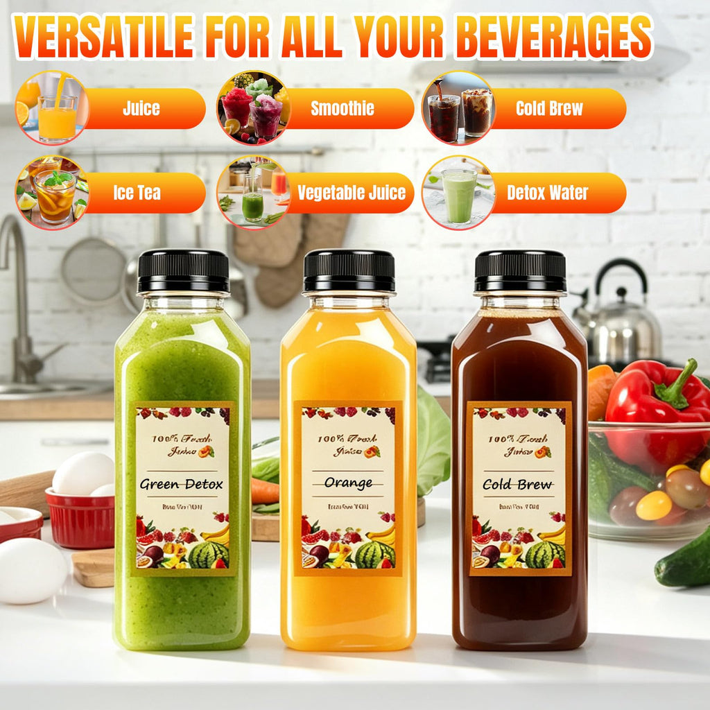128 Pack 12 oz Reusable Plastic Juice Bottles,Clear Juice Bottles with Caps | Leak Proof Portable Juice Bottles with Caps for Homemade Juice, Tea, Coffee and Daily Travel Storage