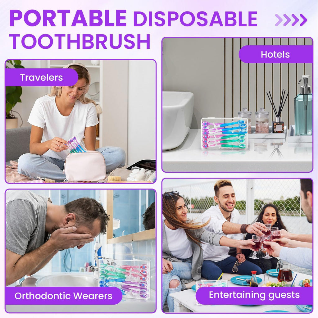 48 Pack 5-in-1 Mini Toothbrush Disposable, Prepasted Toothbrushes | Waterless Disposable Toothbrushes with Toothpaste, Floss, Tongue Scraper & Toothpick, for Travel, Hotel, Camping