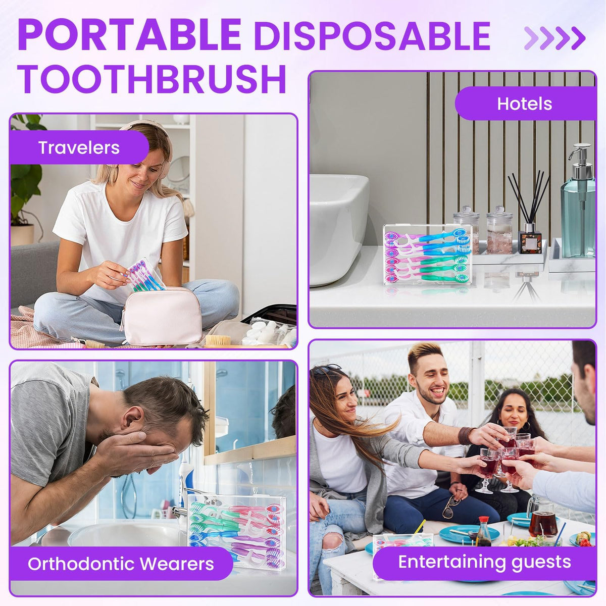 120 Pack 5-in-1 Mini Toothbrush Disposable, Prepasted Toothbrushes | Waterless Disposable Toothbrushes with Toothpaste, Floss, Tongue Scraper & Toothpick, for Travel, Hotel, Camping