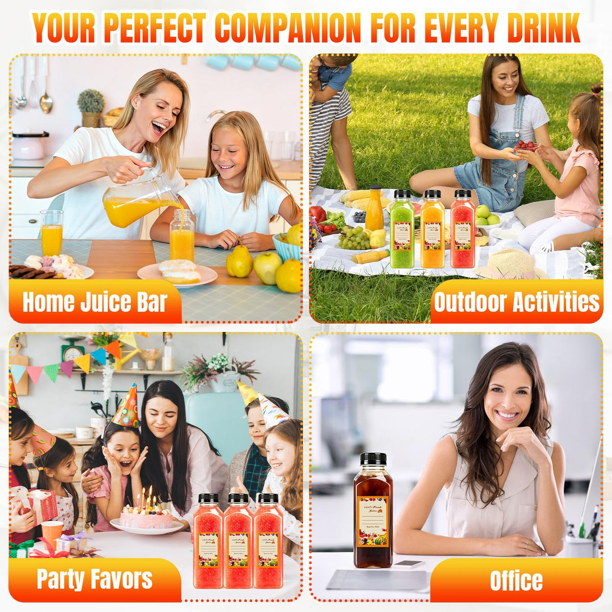128 Pack 16 oz Reusable Plastic Juice Bottles,Clear Juice Bottles with Caps | Leak Proof Portable Juice Bottles with Caps for Homemade Juice, Tea, Coffee and Daily Travel Storage