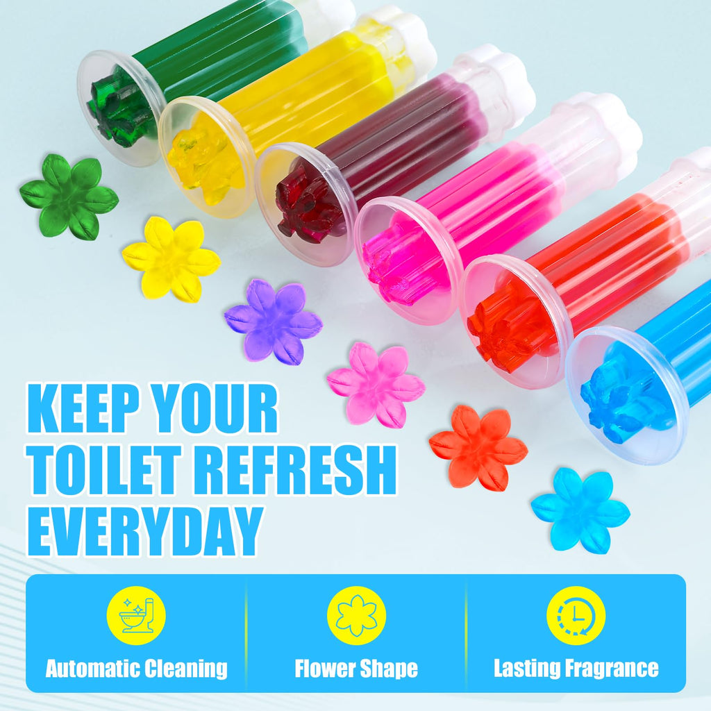 6 Pack Toilet Gel Stamp, 72 Stamps, Flowers Shaped,Toilet Bowl Cleaners | 6 Kinds Of Scent Toilet Bowl Cleaner Gel,Long-Lasting,Bathroom Freshener,Keeps Toilet Fresh Fragrant and Clean
