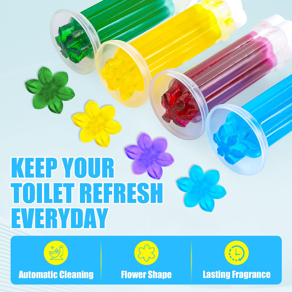 4 Pack Toilet Gel Stamp, 48 Stamps, Flowers Shaped,Toilet Bowl Cleaners | 4 Kinds Of Scent Toilet Bowl Cleaner Gel,Long-Lasting,Bathroom Freshener,Keeps Toilet Fresh Fragrant and Clean