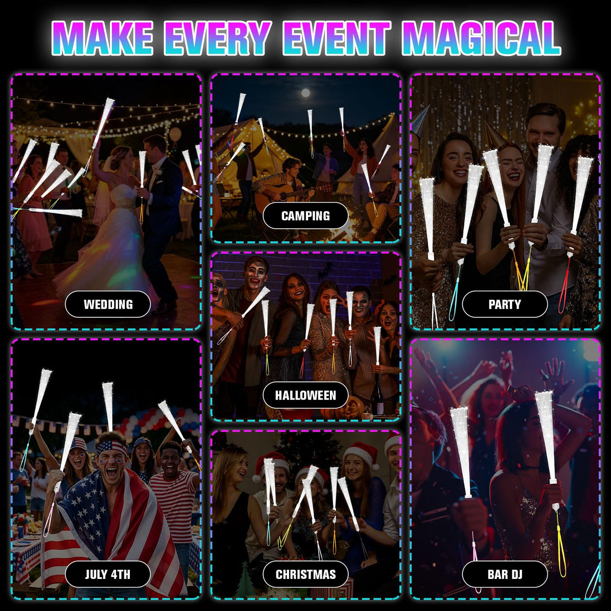 120 Pack White Fiber Optic Wand, Glow in The Dark Party Supplies for Kids Glow Sticks Bulk Party Pack, Light Up Wand for July 4th, Wedding, Halloween, Birthday, New Year, Boys and Girls Visit the AstrivixDD Store