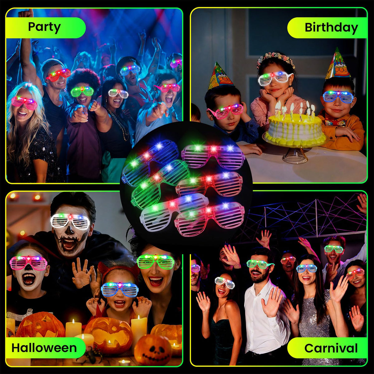 120 Pack LED Glasses, 6 Colors, Glow in The Dark Party Supplies | Party Glasses for Adults, Light Up Glasses, Glow Shutter Glasses, for Valentines Day, New Year's Eve, Birthday