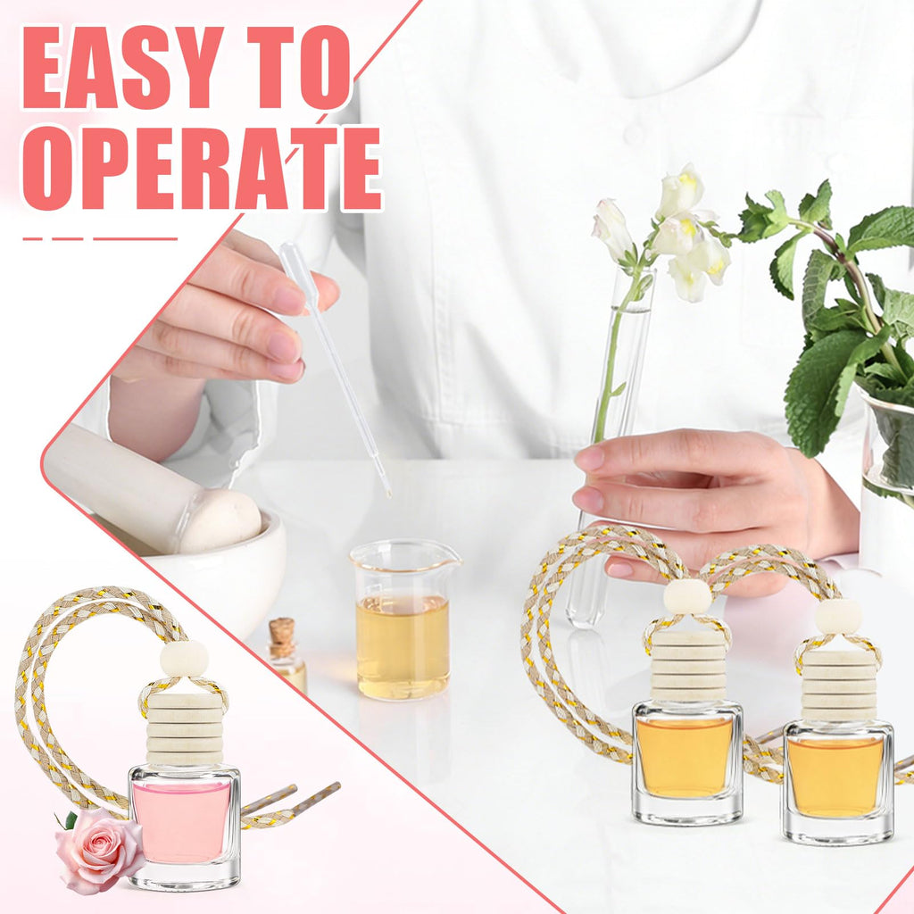 240 Pcs Car Diffuser Bottle Set,Empty Glass Car Air Freshener Bottle Bulk | Hanging Essential Oil Fragrance Pendants with Wooden Caps for Car Decor,Dropper and Funnel, Can DIY Air Freshners Diffuser
